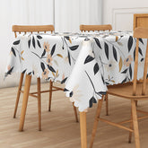 Aperturee Modern Floral Tablecloth with Black and White Botanical Print, for Minimalist and Elegant Dining Decor